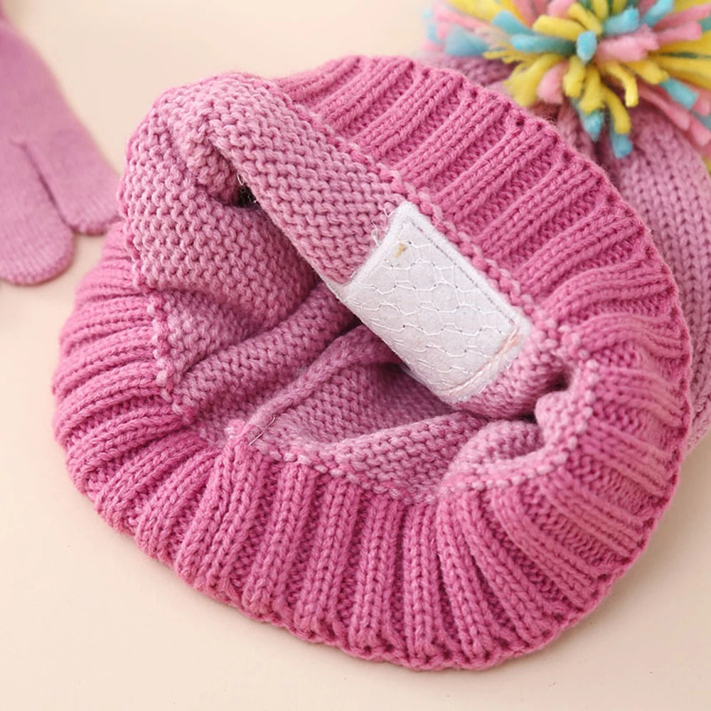 Children's Winter Caps Cartoon Unicorn Knitted Hat Gloves Set Winter Girls' Warm Beanie Mitten Set For Kids 2-6 Years