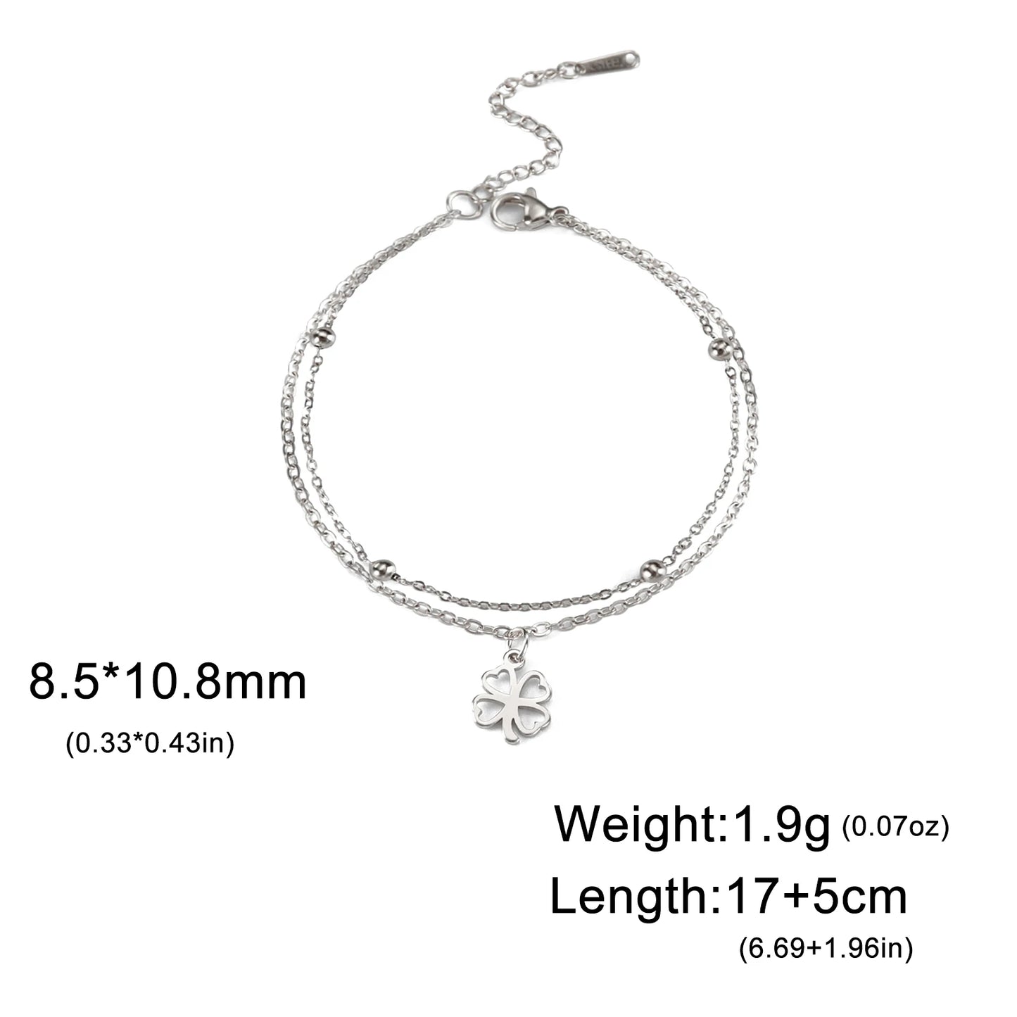Sipuris  Four Leaf Clover Bracelet For Women Stainless Steel Trendy Double Chain Lucky Amulet Pendant Jewelry Christmas Gifts