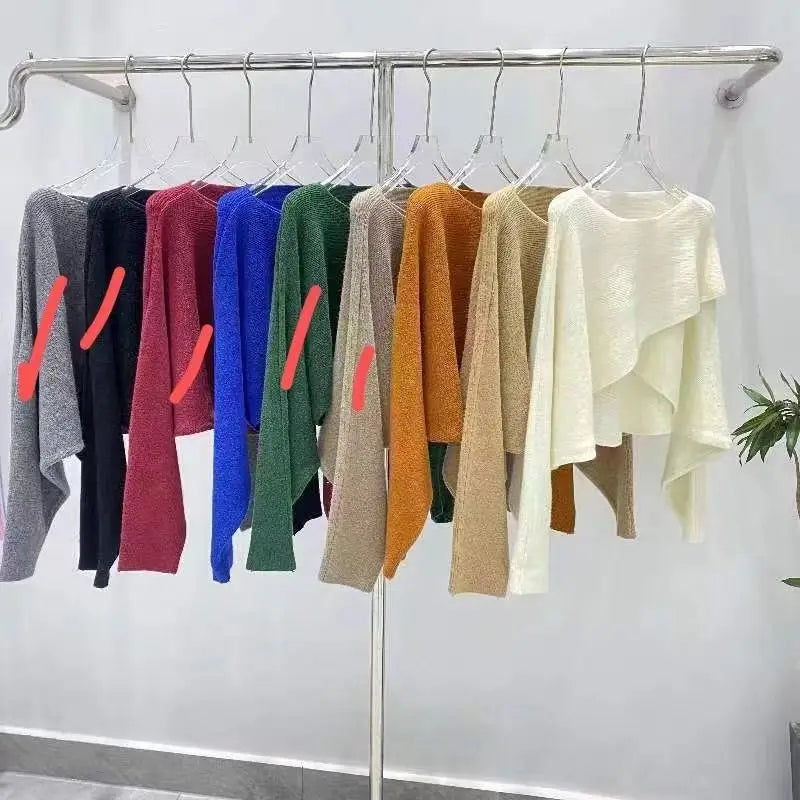 Bat-sleeved Sweater for Women in 2025 New Autumn Design, Lazy Style, Long Sleeves, Irregular Outer Shawl