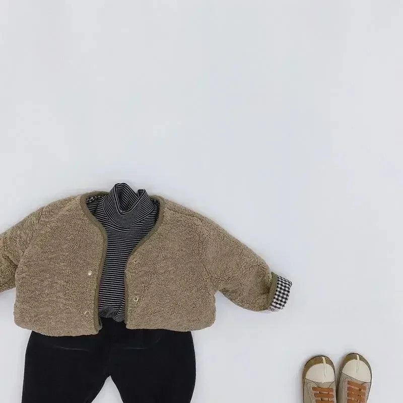 New Autumn and Winter New Warm Jacket Children Two Sides Wear Plaid Plush Jacket Kids Jackets Winter Clothes for Girls