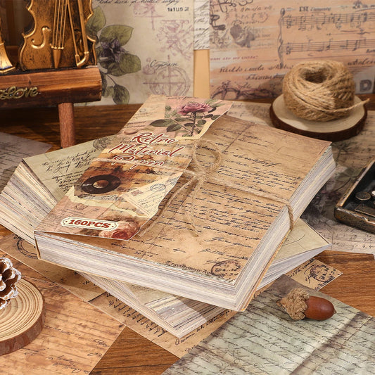 160 Sheets Vintage Text Scrapbook Paper Set Non-Sticky Large Size Decorative Paper For Junk Journals Crafts Planner Decorations