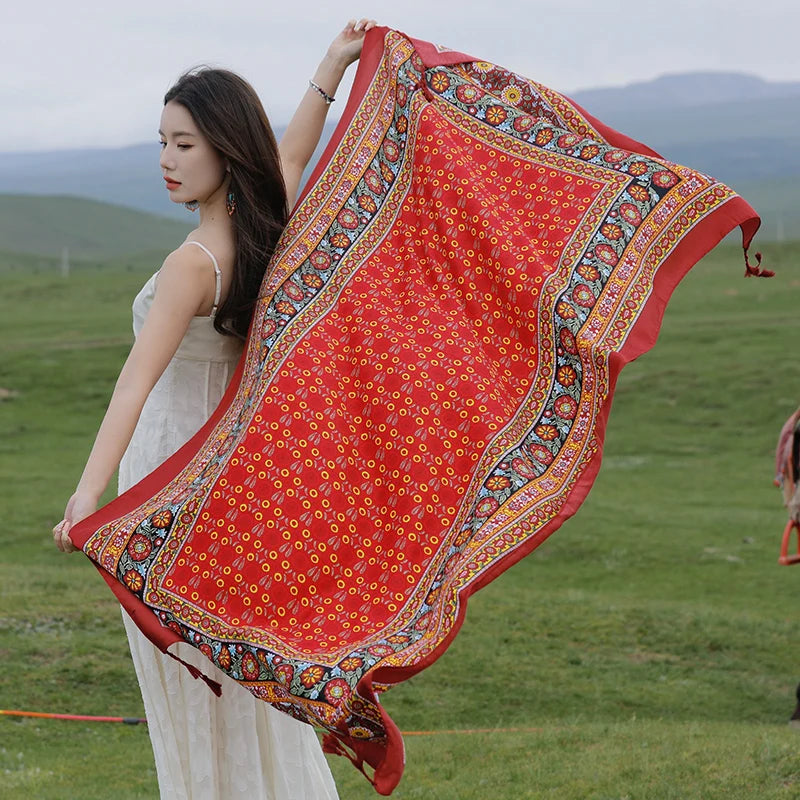 Design Brand Women Scarf Sunscreen Cotton Shawls Dual-Use Summer Autumn Long Scarves Seaside Holiday Beach Towel Beachwear Veils