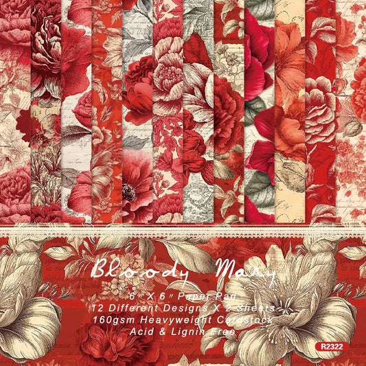 24 sheets 6"X6" Red Style Floral Scrapbook paper Scrapbooking patterned  pack DIY craft Background
