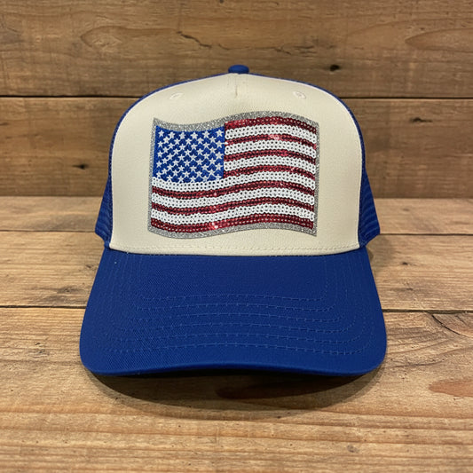 Sequin Flag Vintage Trucker Hat
