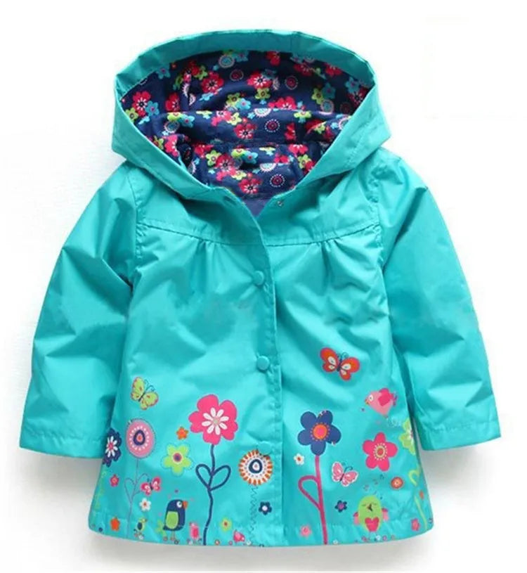 Girls Fashion Waterproof Children Clothes Autumn Casual Baby Boys Windcoat Long Sleeve Jacket Flower Print Kids Hoodie Outwear