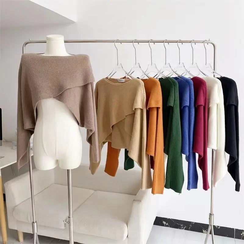 Bat-sleeved Sweater for Women in 2025 New Autumn Design, Lazy Style, Long Sleeves, Irregular Outer Shawl