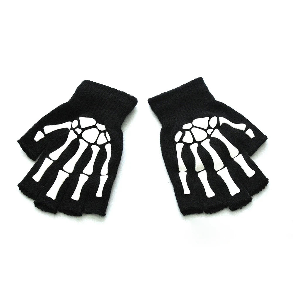 Luminous Gloves Childs Halloween Supplies For Winter Hand Warmer Bone Skull Grimace Mitten Non Slip Horror Hand Keep Warm Gloves
