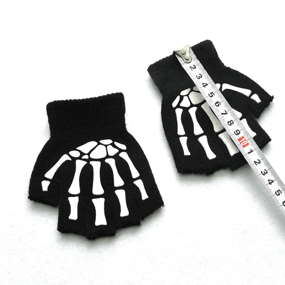 Luminous Gloves Childs Halloween Supplies For Winter Hand Warmer Bone Skull Grimace Mitten Non Slip Horror Hand Keep Warm Gloves