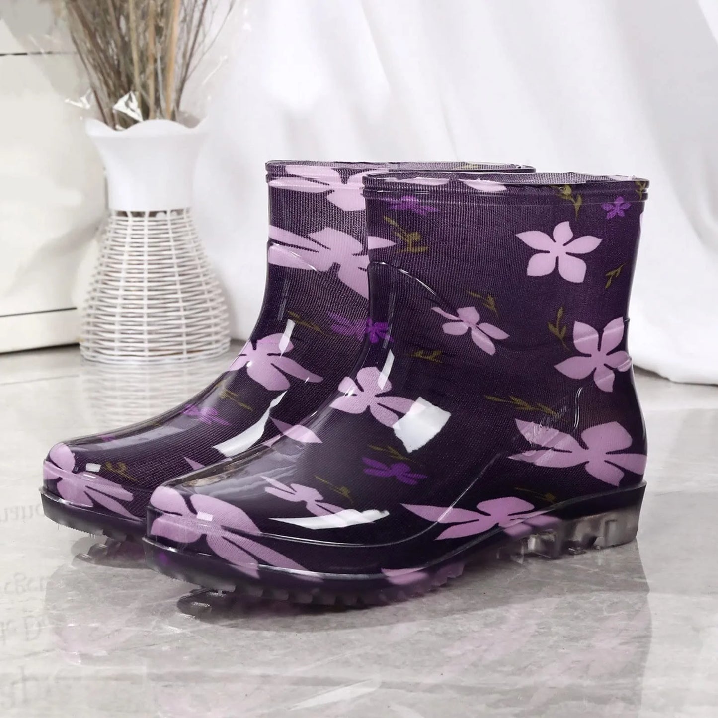 Fashionable Print Rain Boots Adult Women's Waterproof Boots Anti-slip Wear-resistant Shoes Mid-high Boot  Rain Shoes