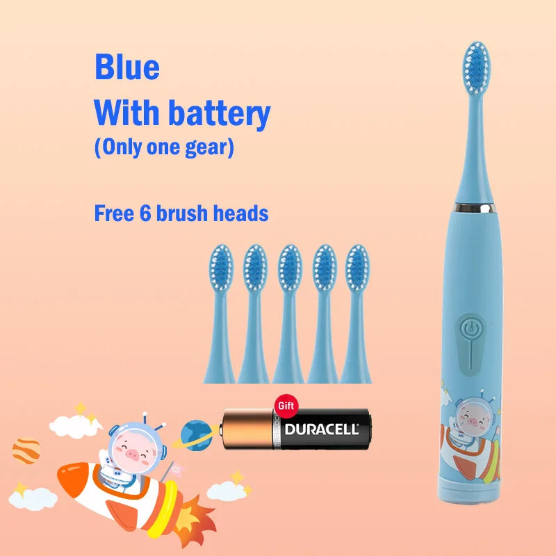 Children's Electric Toothbrush Cartoon Kids With Replacement Head Ultrasonic  IPX7 Waterproof Rechargeable Sonic Toothbrush