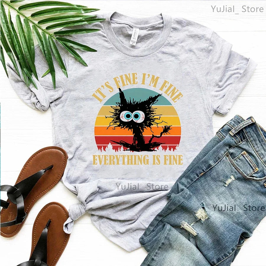 Funny Teacher Spirit Tshrit Women It'S Fine I Am Fine Everything Is Fine Ant Graphic Printed T Shirt Femme Harajuku Shirt
