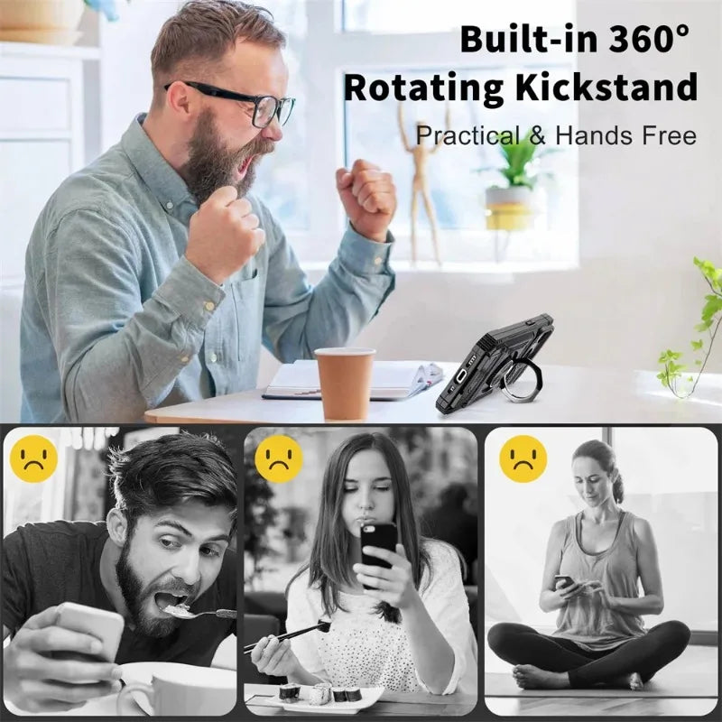 Phone Case For iPhone 16 15 14 13 12 11 Pro Max XS XR 8 7 Plus Magnetic Rotated Ring Kickstand Heavy Duty Drop Protection Wallet Cover