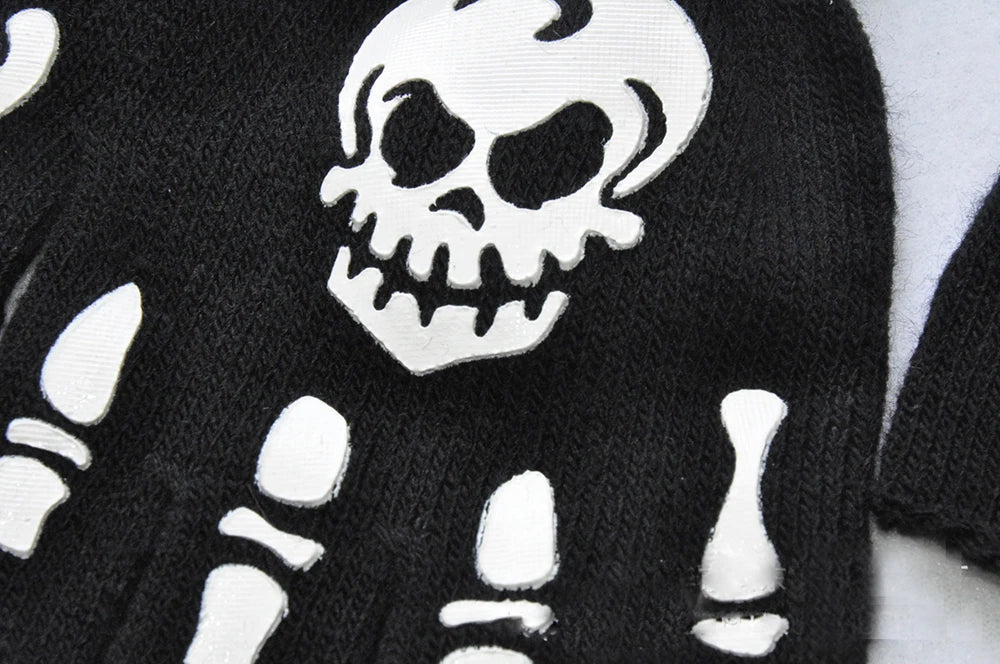 Luminous Gloves Childs Halloween Supplies For Winter Hand Warmer Bone Skull Grimace Mitten Non Slip Horror Hand Keep Warm Gloves
