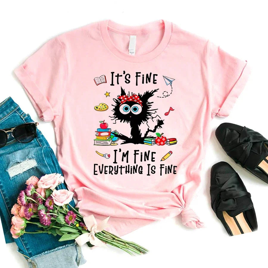 Funny Teacher Spirit Tshrit Women It'S Fine I Am Fine Everything Is Fine Ant Graphic Printed T Shirt Femme Harajuku Shirt
