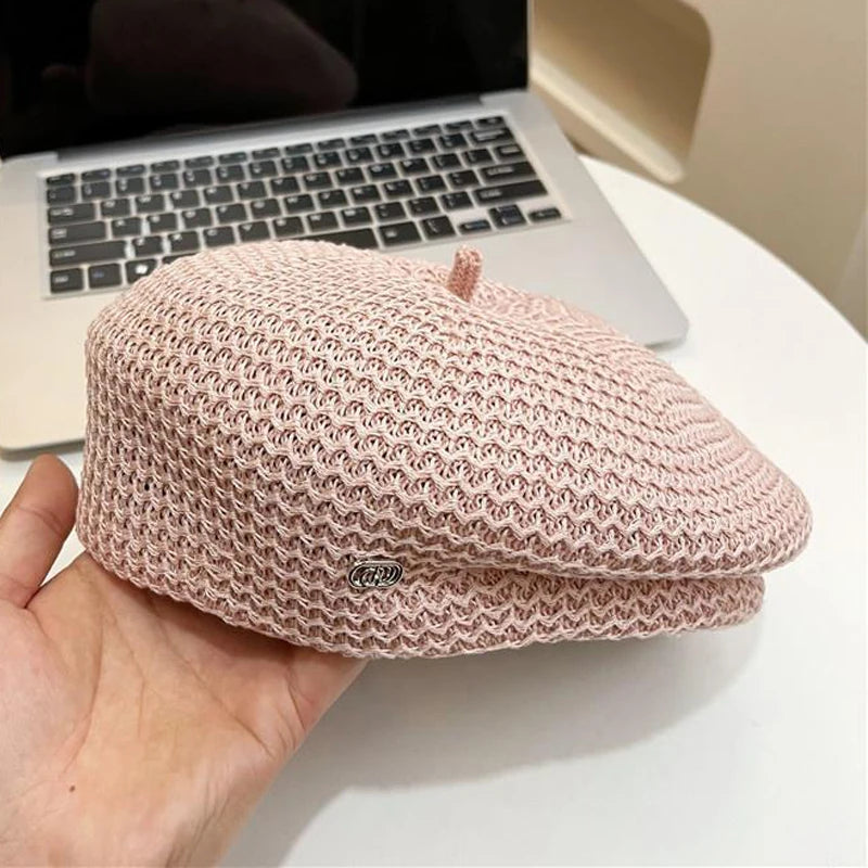 Fixed Pleated Paper Straw Beret