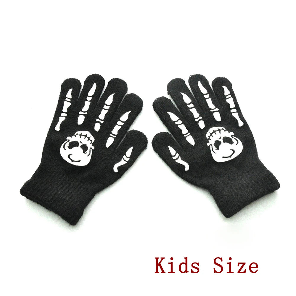 Luminous Gloves Childs Halloween Supplies For Winter Hand Warmer Bone Skull Grimace Mitten Non Slip Horror Hand Keep Warm Gloves