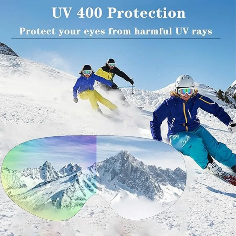 Ski Goggles Polarized Double Layer Anti-Fog Snow Goggles with UV400 Protection Large Lens Design Sunglasses for Skiing