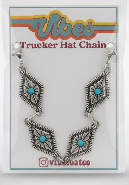 Silver & Turquoise Diamond Concho Trucker Hat Chain