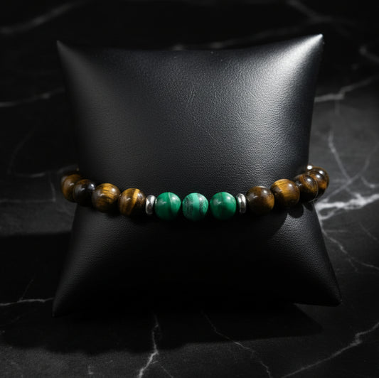 Natural Malachite Tiger Eye Beaded Bracelet