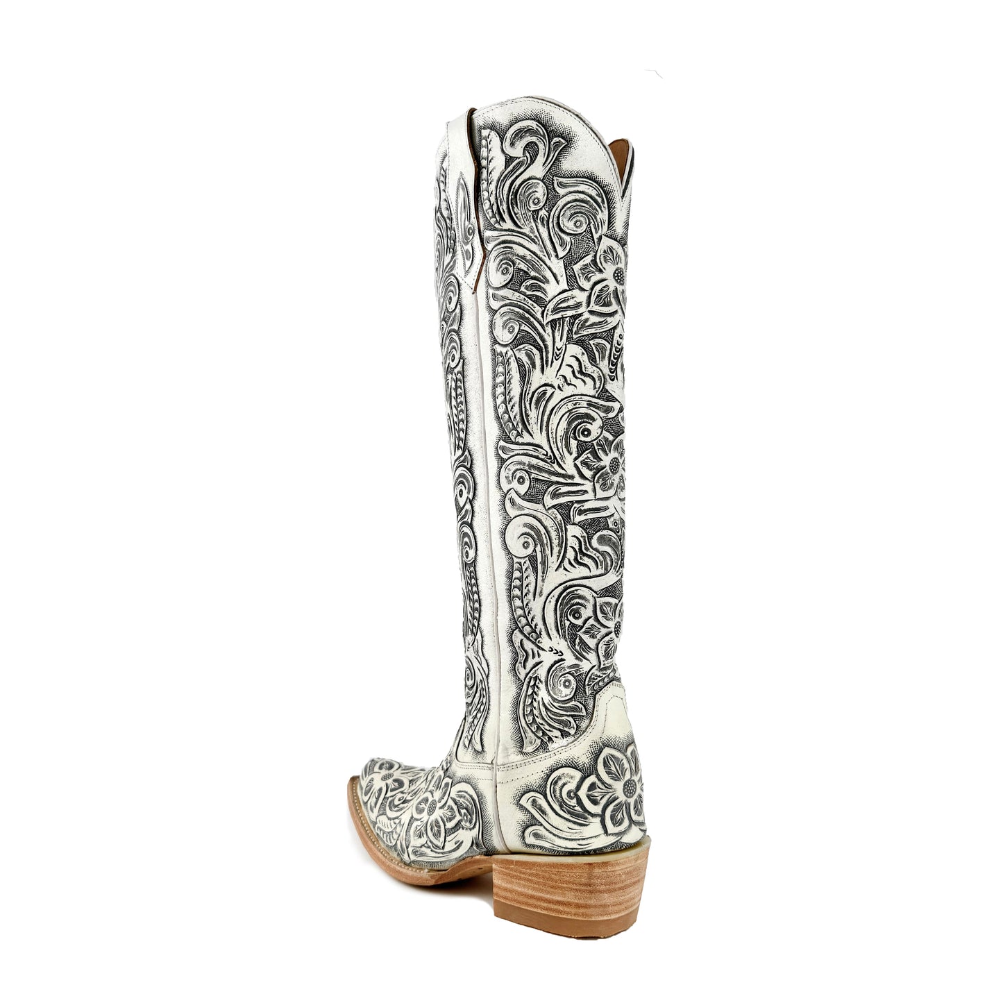 Women’s Hand-Tooled White Tall Cowgirl Boots