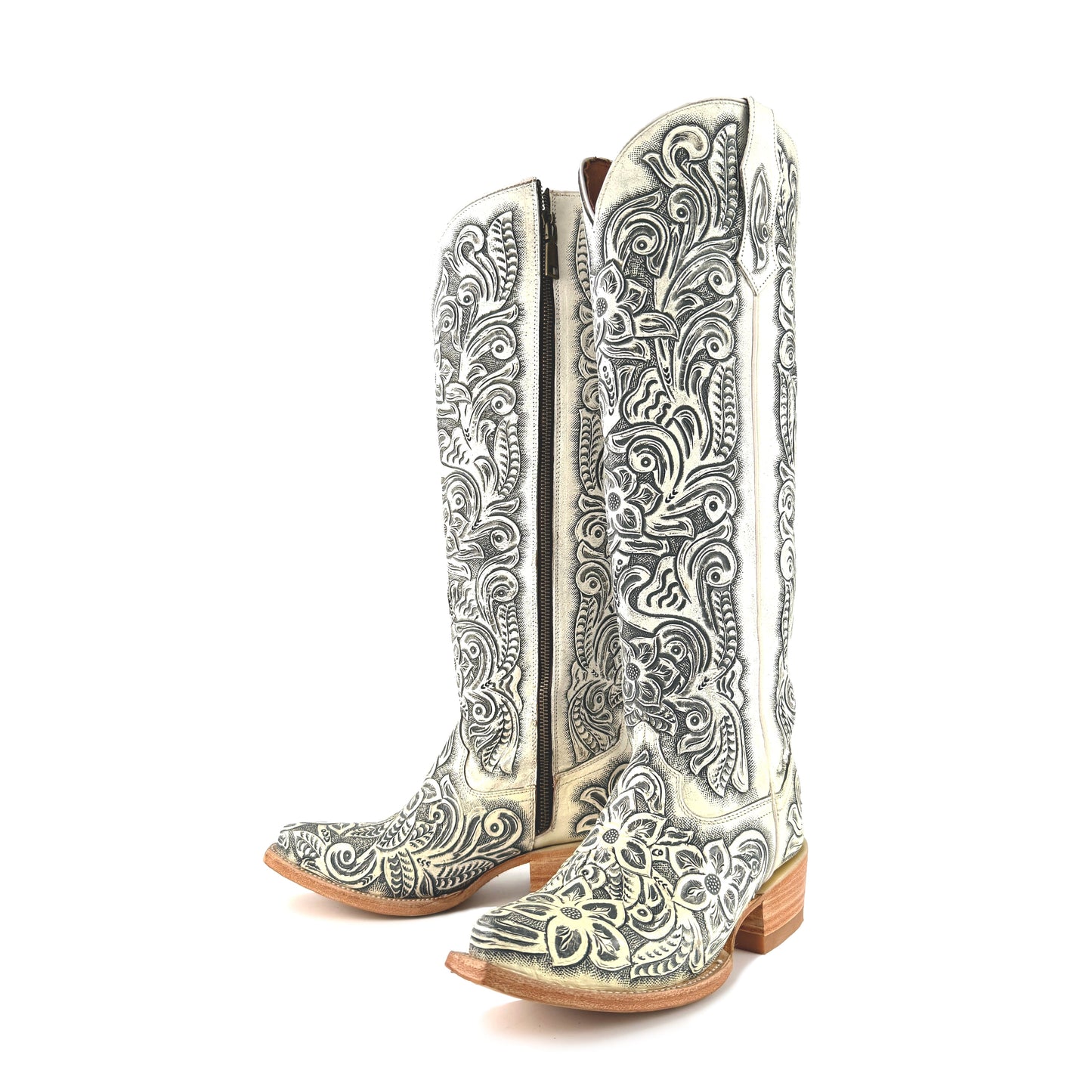 Women’s Hand-Tooled White Tall Cowgirl Boots