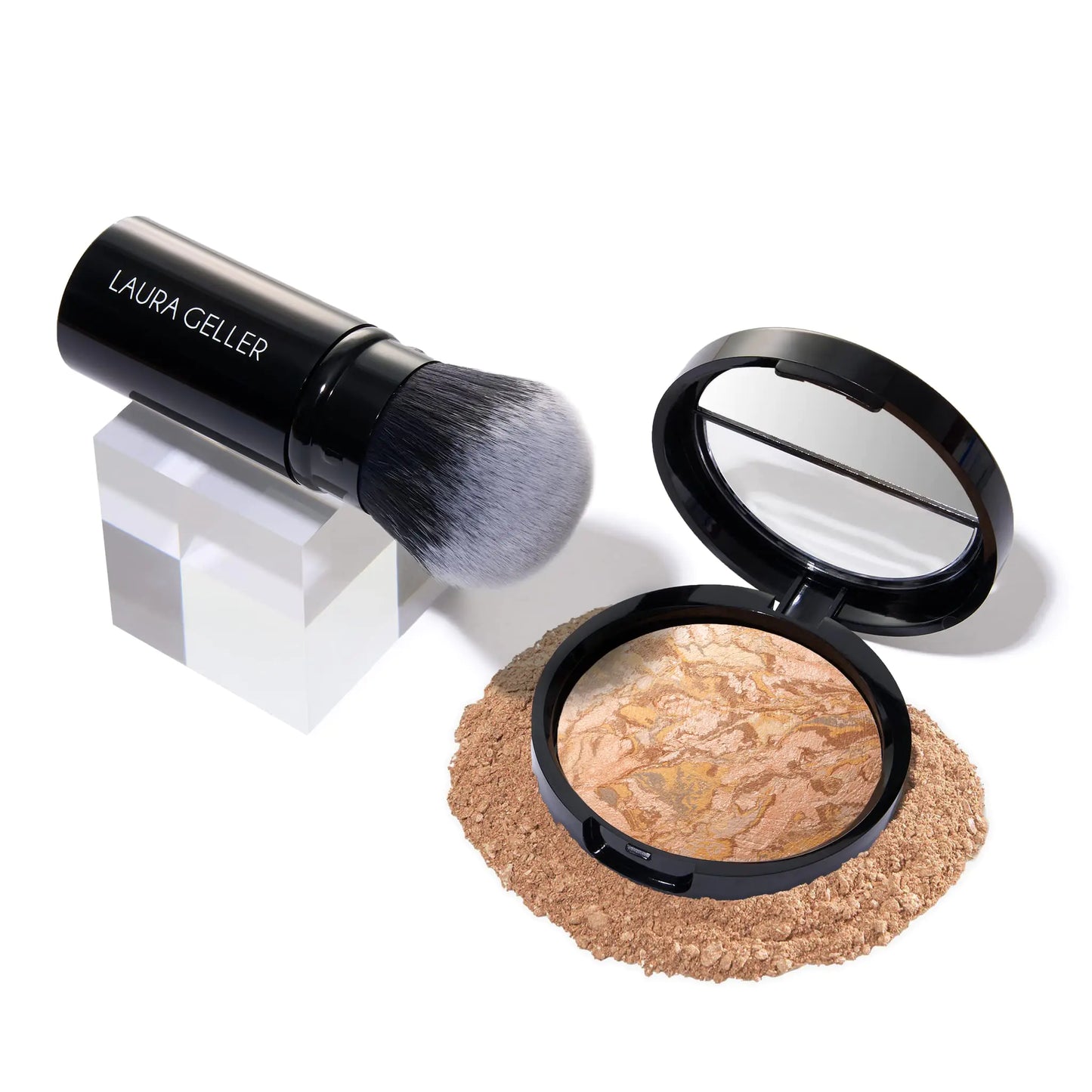 LAURA GELLER NEW YORK Get Glowing Kit (2pc): Baked Balance-n-Glow Illuminating Powder Foundation Medium + Airbrush Kabuki Makeup Brush