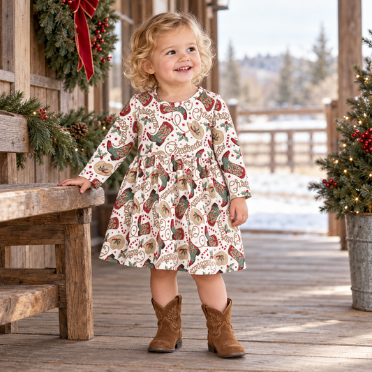 Western Christmas Girls Dress – Soft Bamboo Holiday Style