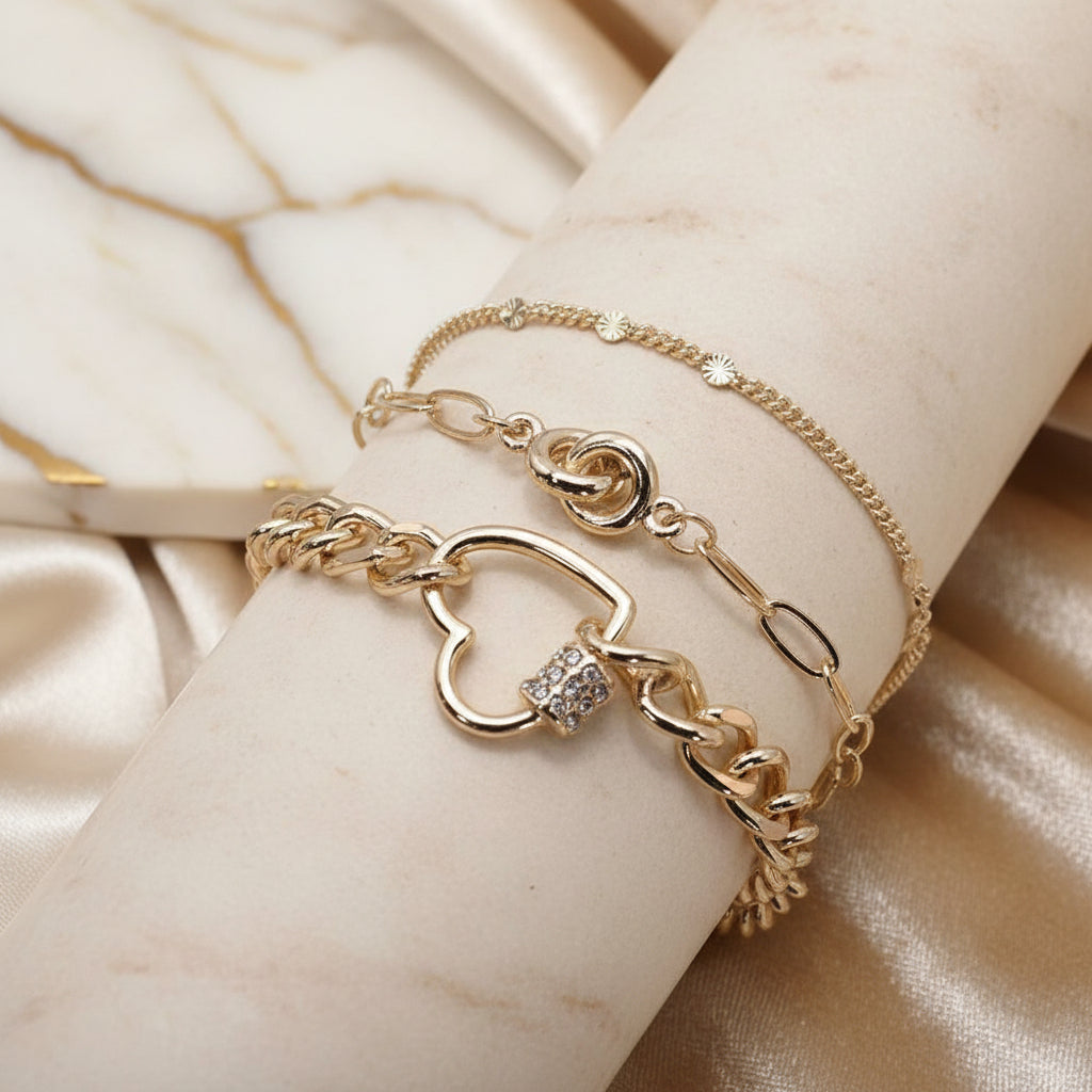 Trio Layer Heart Charm Bracelet