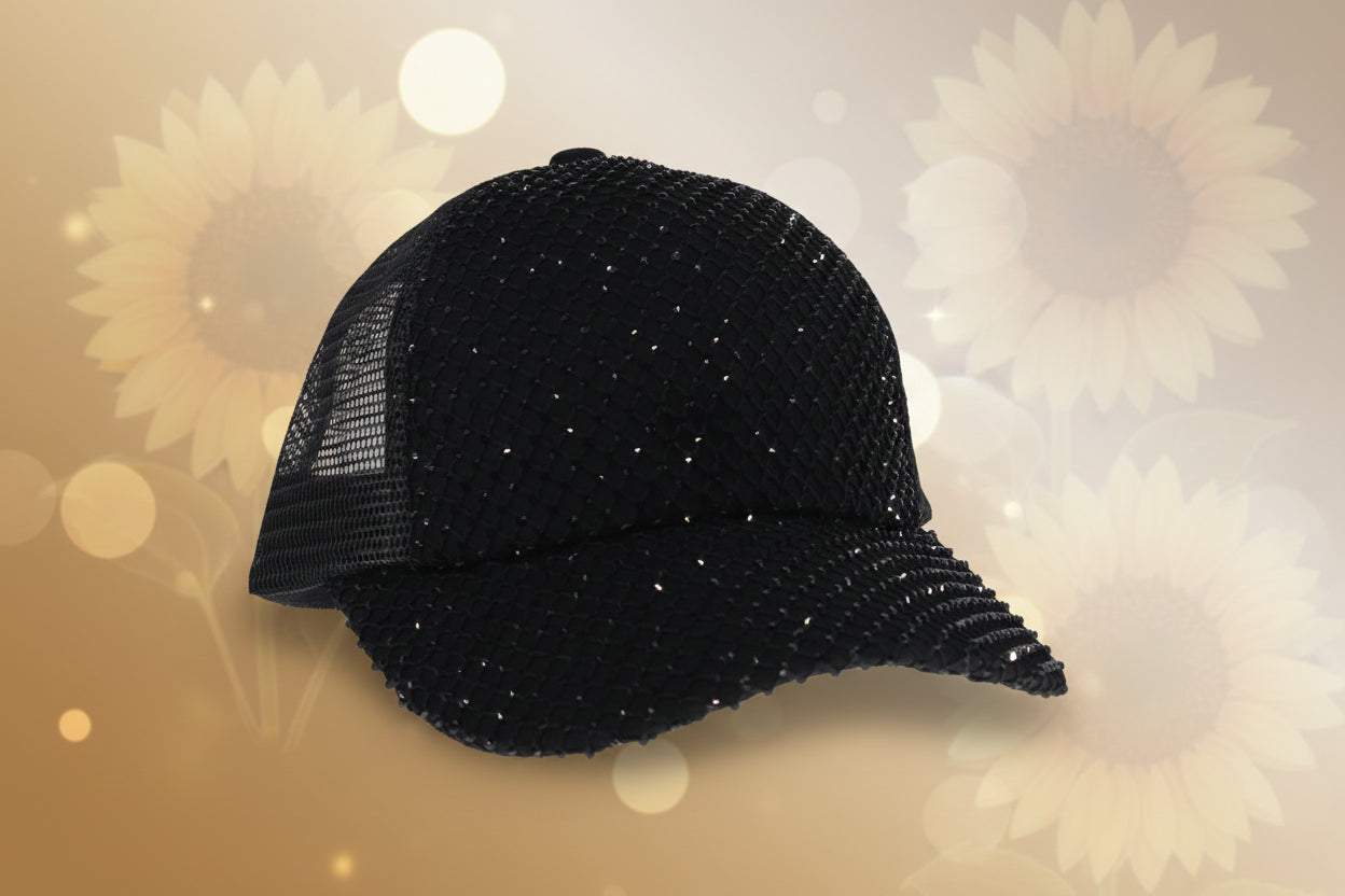 Rhinestone Adorned C.C Ball Cap - Black