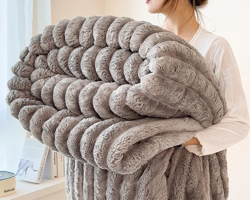 Luxurious Faux Rabbit Fur Throw Blanket