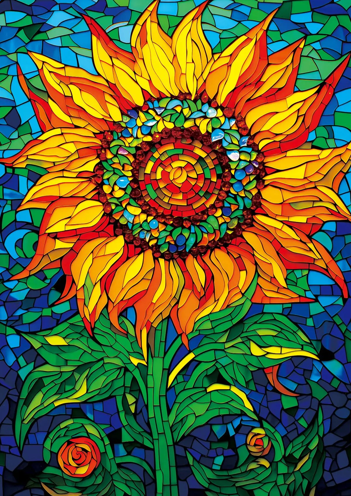 Bgraamiens Puzzle-Glass Sun Flower-1000 Pieces Rectangle Puzzle Stained Glass Art Color Challenging Beautiful Jigsaw Puzzles for Adults and Kids(Glass Sun Flower)