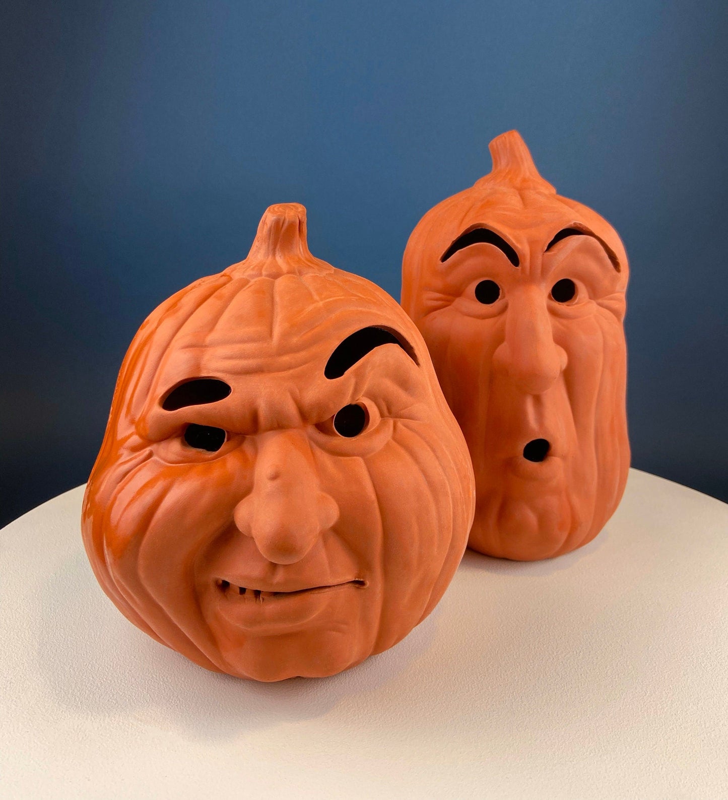 Set of Two Large Clay Pumpkins