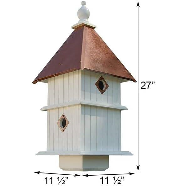 White Two Story Songbird BirdHouse with Copper Colored Roof - Made in USA