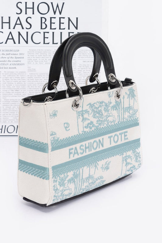 Embroidery Faux Leather Tote Bag