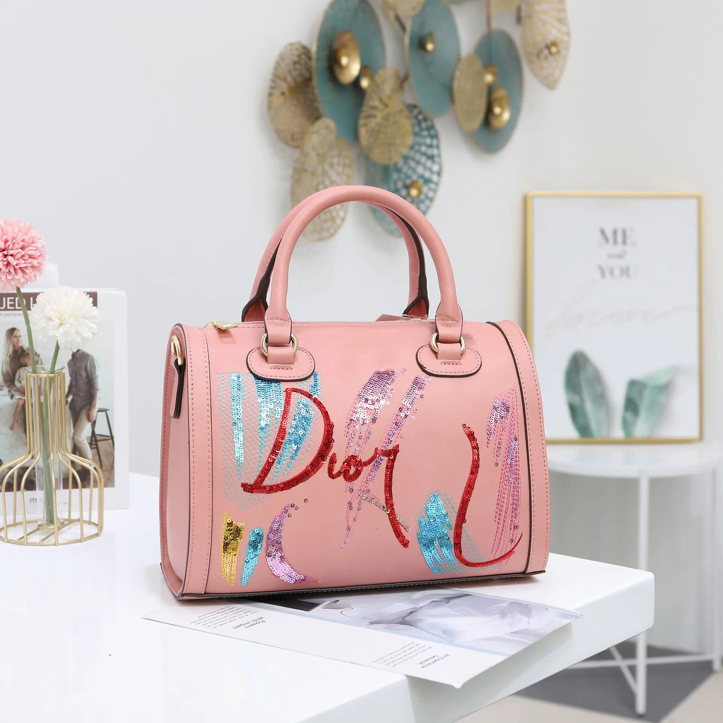 Sequin Embroidered Messenger Bag