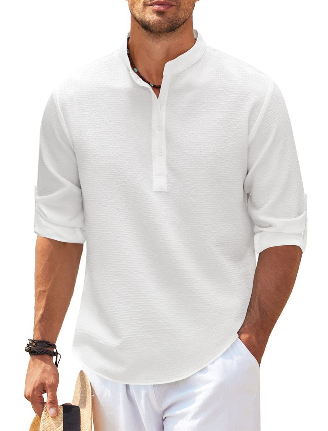 Men's Stand Collar Button Shirt