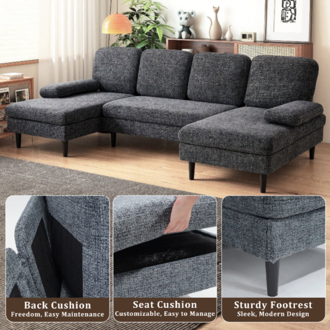Chenille Fabric 4-seat U-shaped Combination Sofa