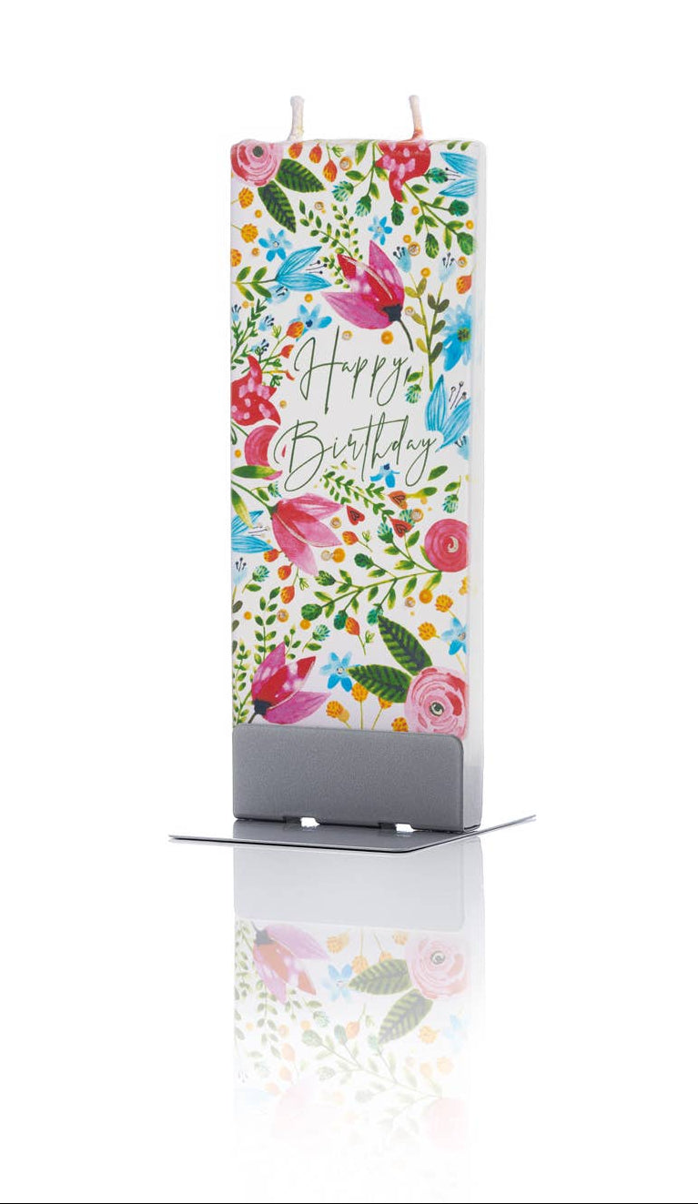 Flatyz Happy Birthday Watercolor Florals Candle
