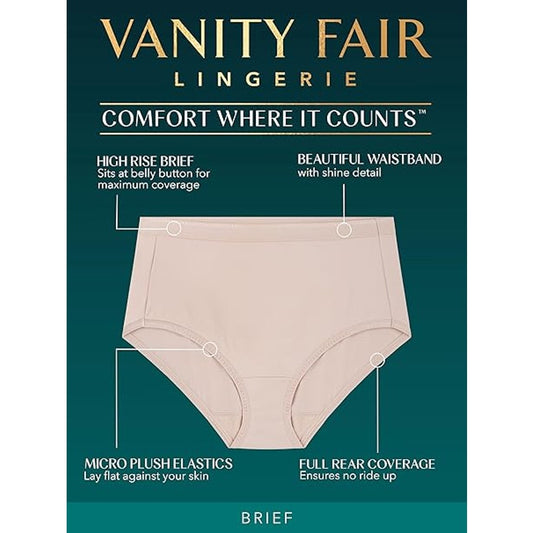Vanity Fair Women's Comfort Where It Counts Briefs, 3-Pack – Size 10, Tan