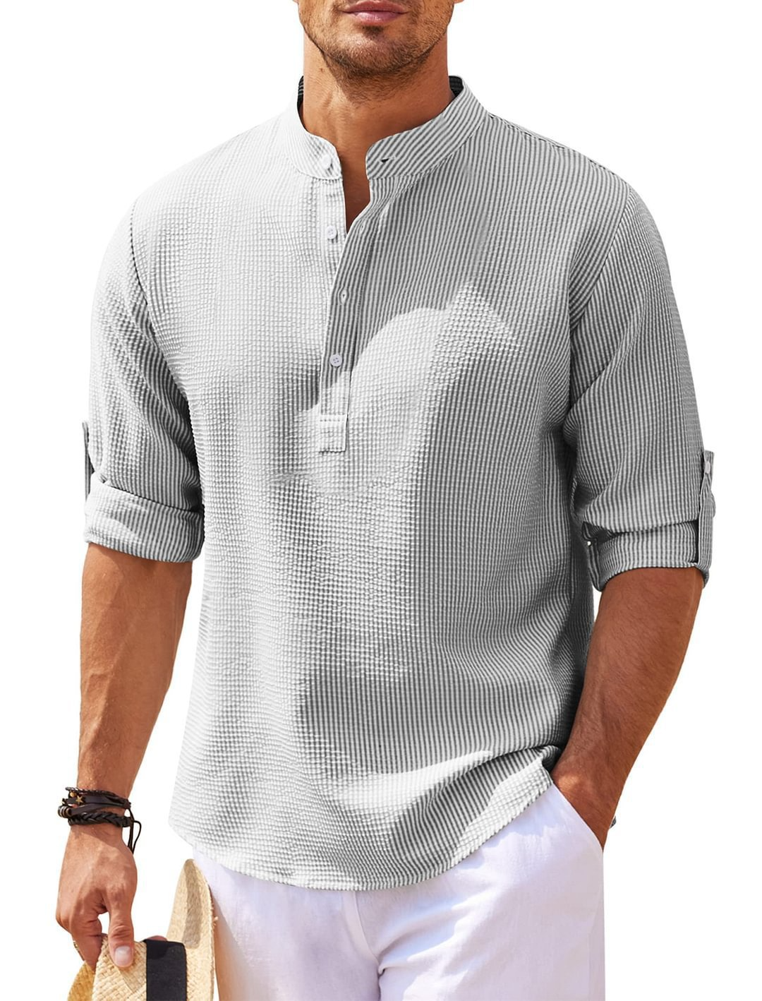 Men's Stand Collar Button Shirt