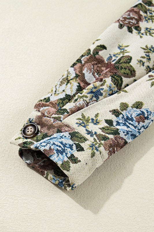 Miss Sparkling |Floral Zip-Up Contrast Collared Jacket