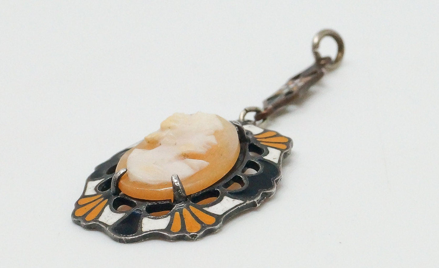 Cameo Shell Enamel Sterling Silver Pendant