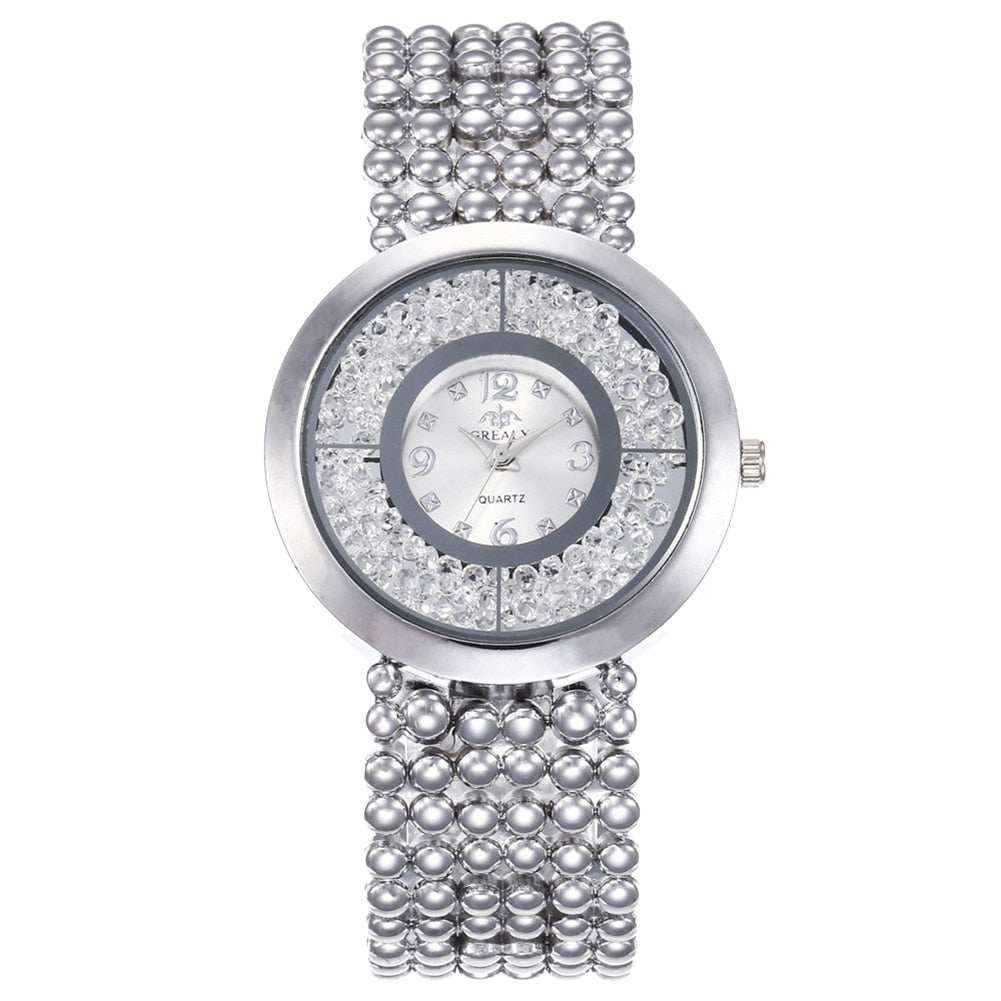 Rhinestone Liquid Sand Alloy Watch