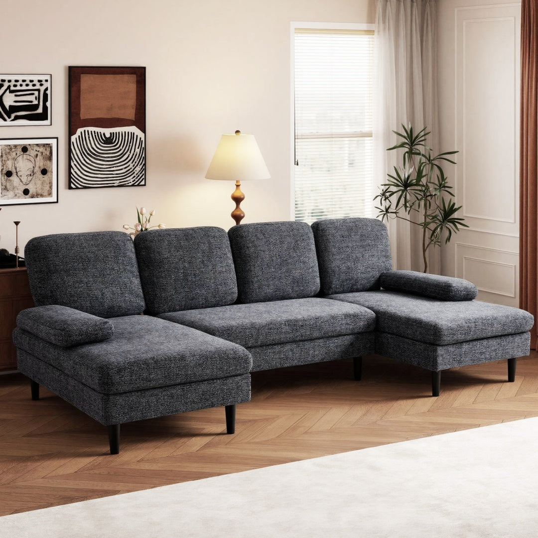 Chenille Fabric 4-seat U-shaped Combination Sofa