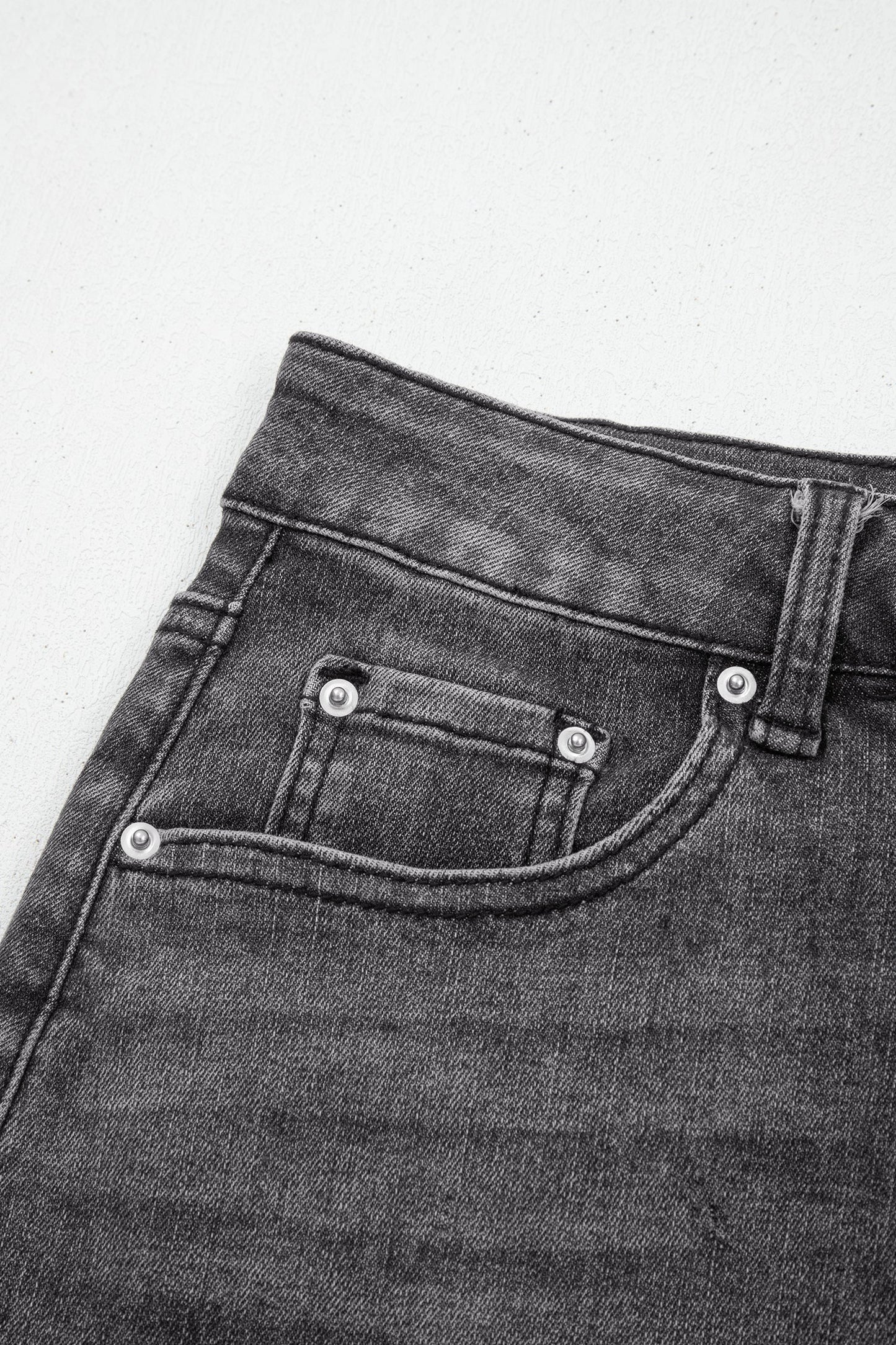 Denim Asymmetrical Distressed Midi Skirt