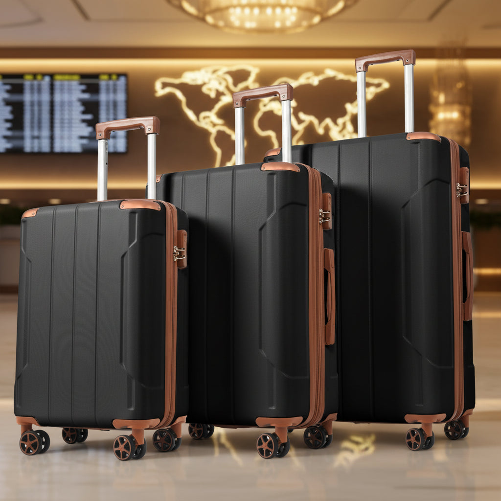 3 Piece Hard Shell ABS Luggage Sets with Double Spinner Wheels