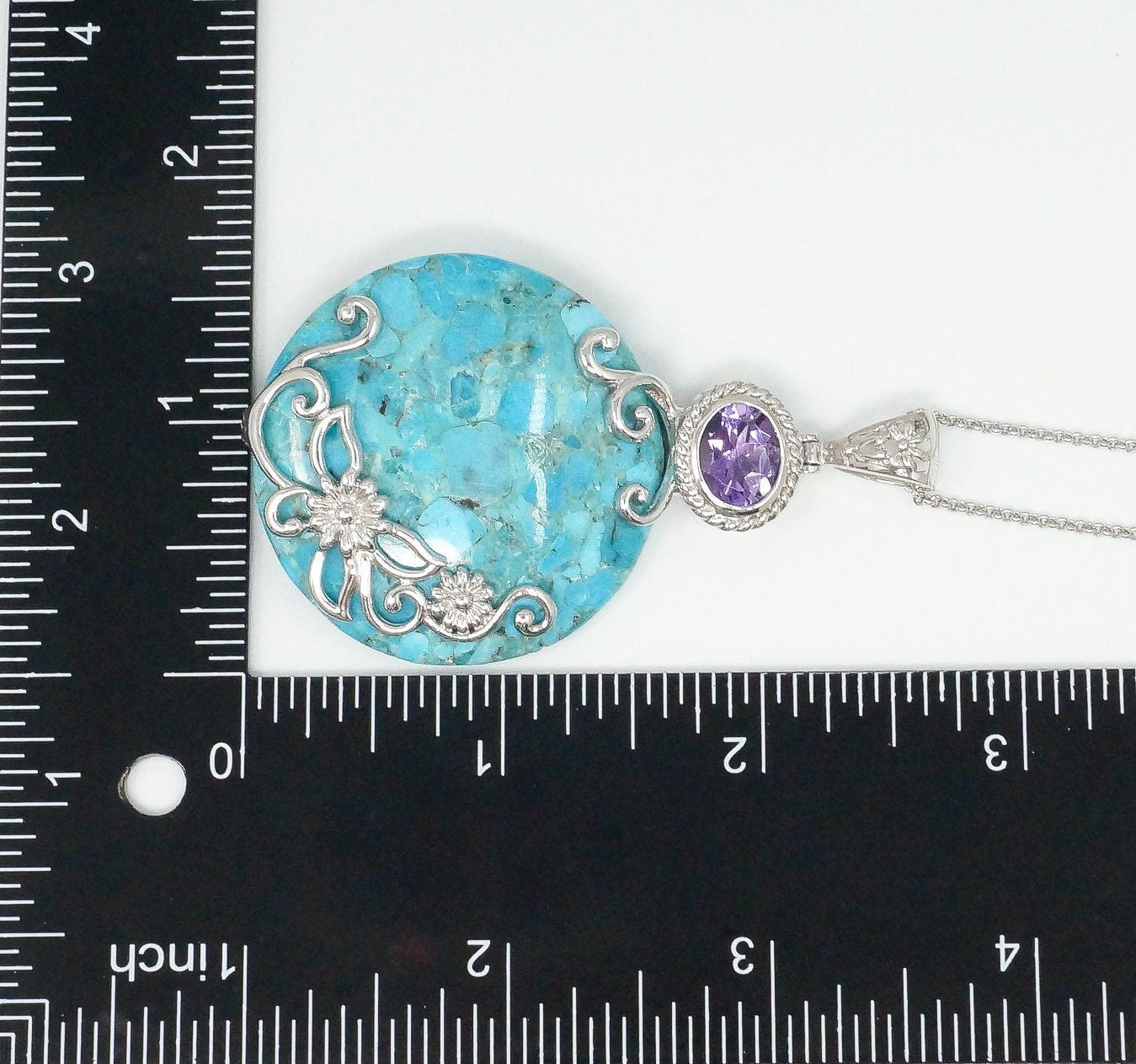 Large Blue Mojave Turquoise Amethyst Sterling Silver Necklace