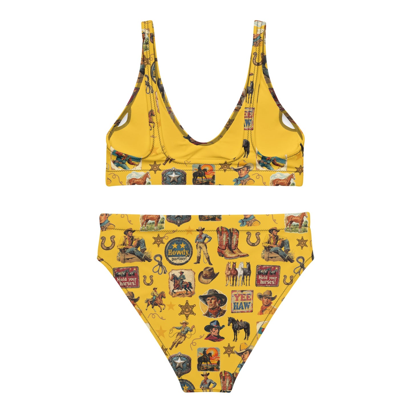 Baha Ranch Yeehaw Vintage Cowboy Collage Mustard Bikini