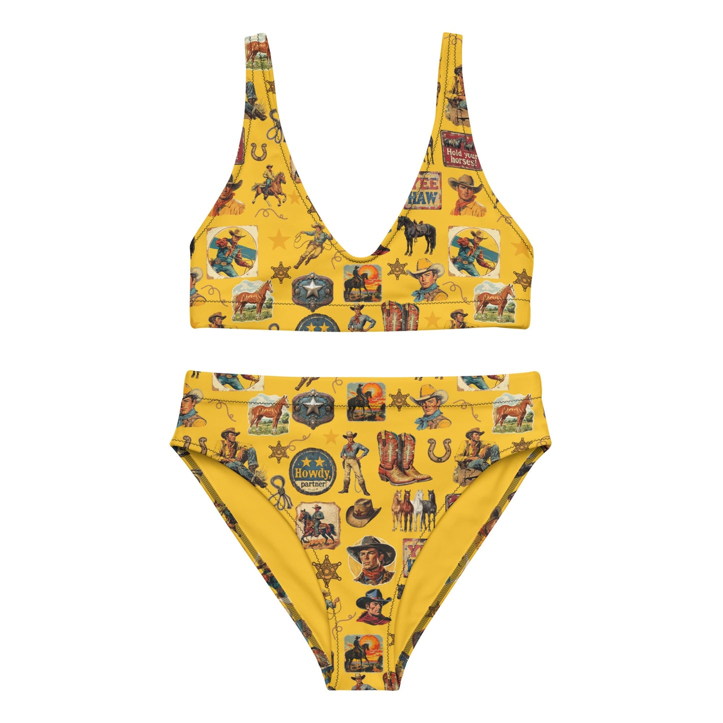 Baha Ranch Yeehaw Vintage Cowboy Collage Mustard Bikini