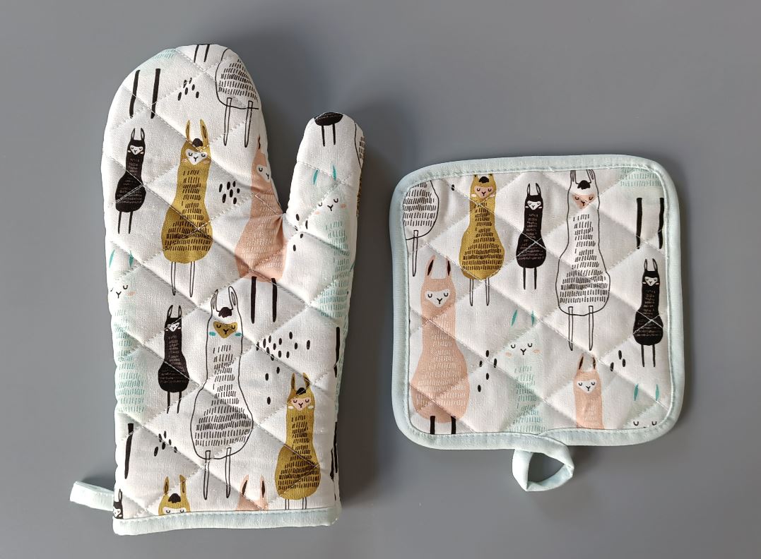 Alpaca Kitchen Tea Towel, Oven Mitt + Pot Holder, Grocery Tote Bag